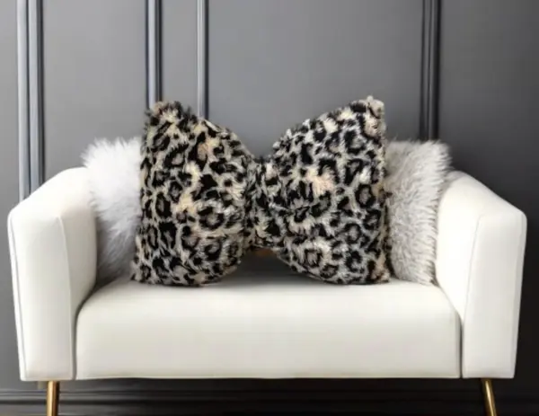 Boho Cheetah Faux Fur Decorative Bow Pillow - Image 2