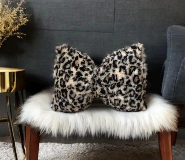 Boho Cheetah Faux Fur Decorative Bow Pillow